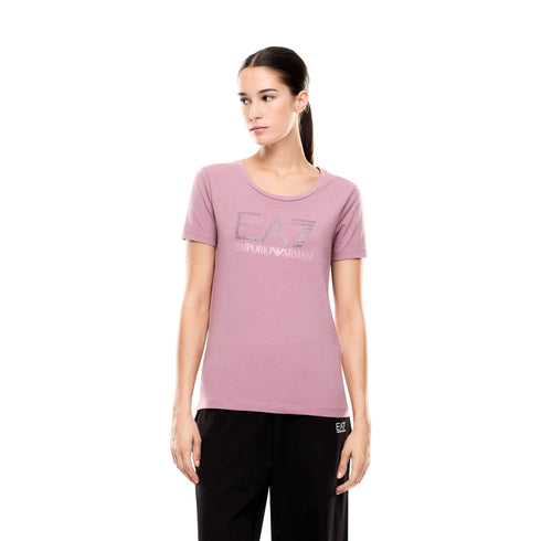T-shirt Donna con scollo tondo, in cotone elasticizzato